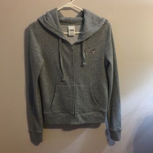 Gray/sequin Victoria’s Secret Pink zip-up hoodie